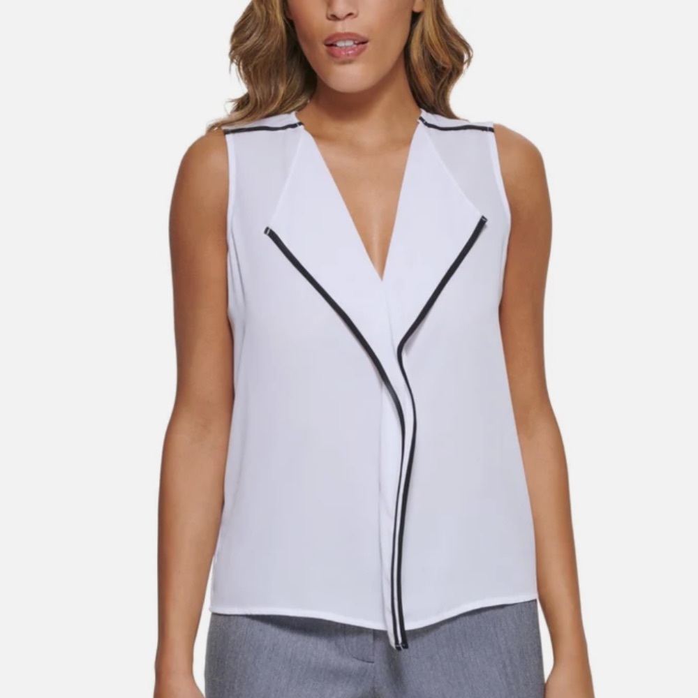 Calvin Klein Women's Ruffled V Neck Blouse - NWT - LARGE
